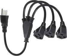 3 Outlet Extension Cord Splitter 1 to 3 Way 3 Prong 1FT 18AWG 10A 1250W Indoor