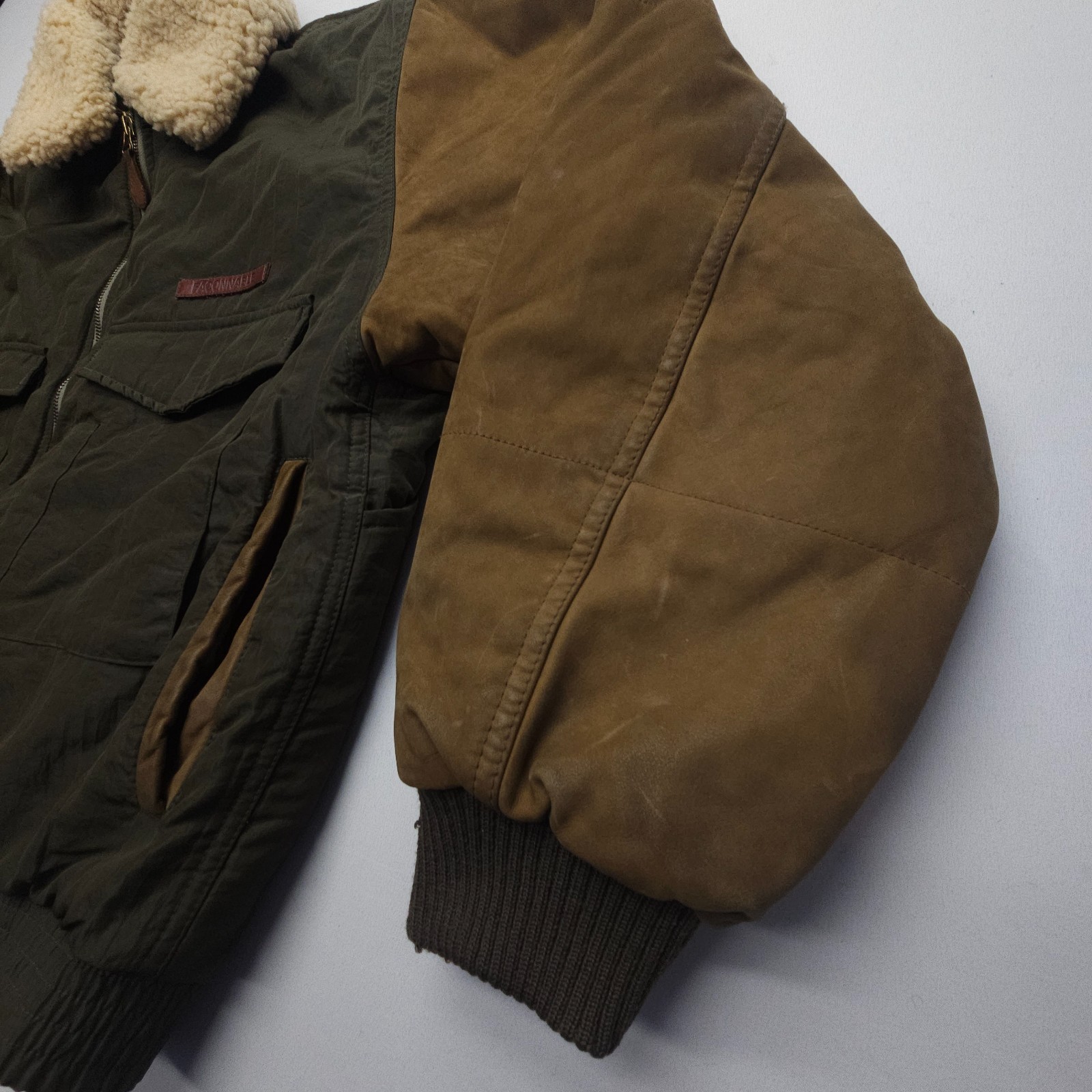 Vtg Faconnable Albert Goldberg Flight Jacket Mens XL Shearling Wool Collar Suede