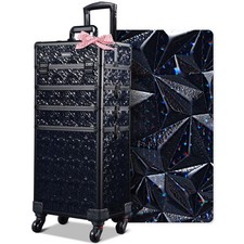 Byootique 4in1 Rolling Makeup Train Case Cosmetic Organizer Wheel Mermaid Black