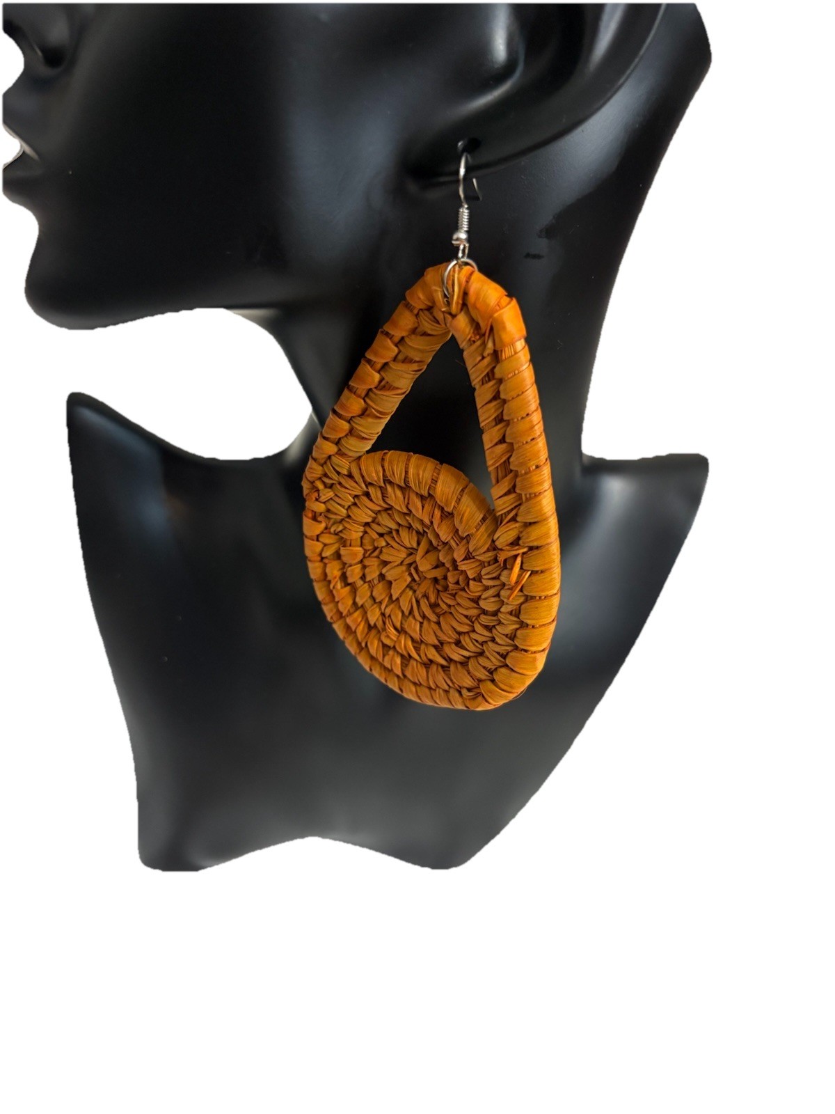 Brown Rattan Woven Teardrop Dangle Drop Earrings Hook Closure No Stone