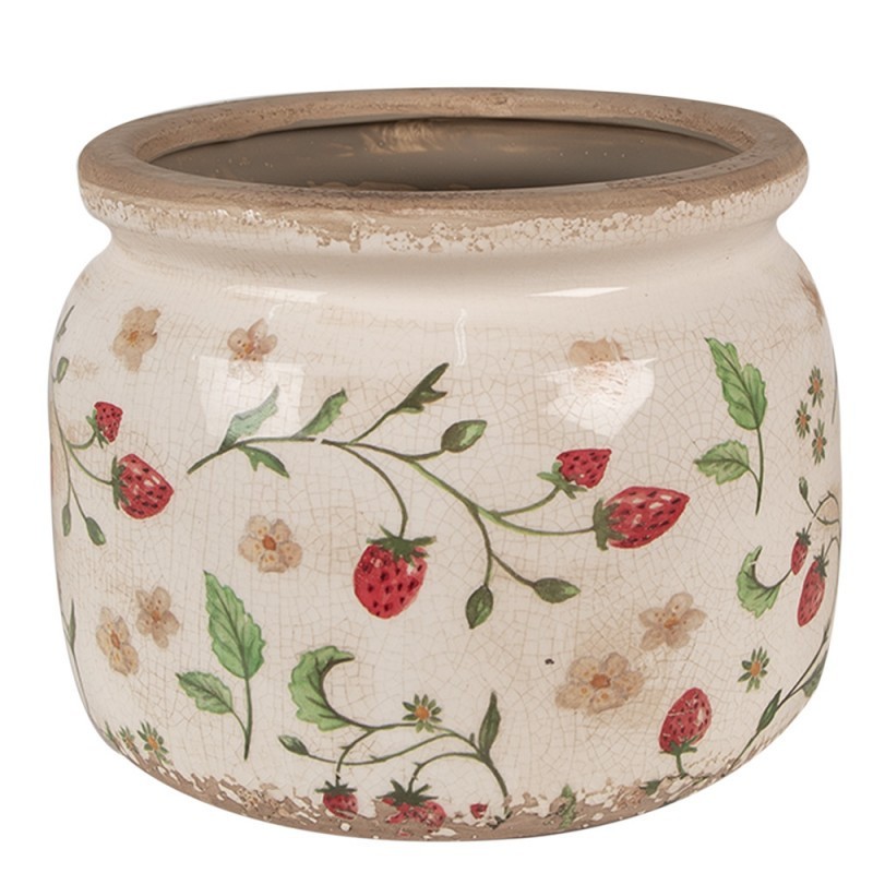 Pot de fleurs strawberries beige rouge céramique 20x20x15cm pour plantes vertes