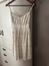 Ivory Cotton Floral Lace Fit & Flare Dress Sleeveless Spaghetti Strap Short