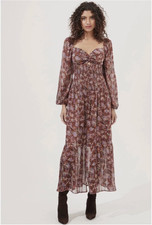 ASTR The Label Dress Large Brown Lavender Multi Arlette Dress Sweetheart Maxi