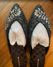 Birdies The Swan Black Silver Glitter Jeweled Mules size 8