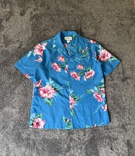 Vintage 70's Helena  s Hawaiian Shirt Made in Hawaii Aloha Hibiscus Blue Men's M