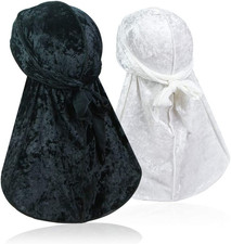2 PCS Crushed Velvet Wave Durag   Premium Soft Durag Headwear with Extra Long Ta