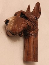 Antique Wood Carved Victorian Schnauzer Dog Umbrella Handle Holds Gloves