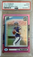 2024 Donruss JJ McCarthy #303 RC Rookie Optic Preview Pink Prizm PSA 10 GEM (RC)