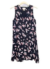 Ann Taylor Loft Womens XS Black Floral Ruffle Hem Dress Sleeveless V Neck