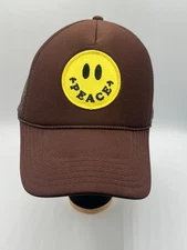 Smiley Face Strapback Rope Hat Brown and Yellow One Size Peace OTTO Trucker Hat