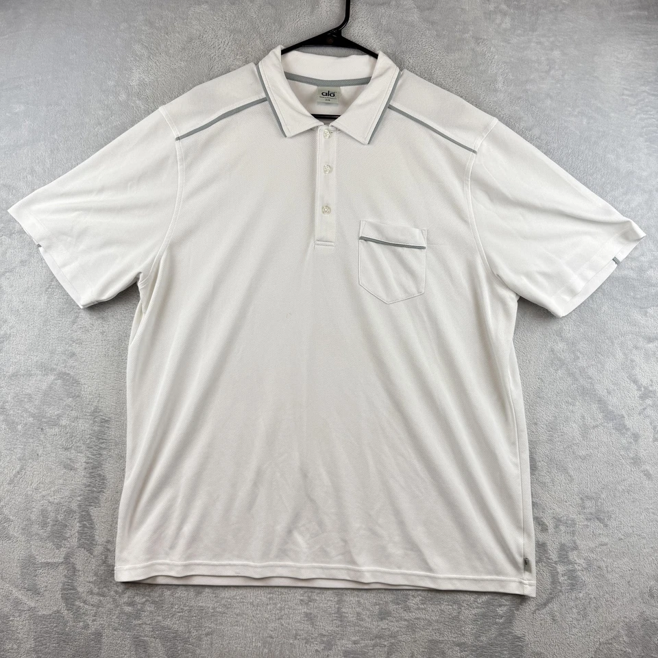 Polo Alo Coolfit Para Hombres 2XL Blanco Rendimiento Golf Atlético Elástico Foto 2 de 4