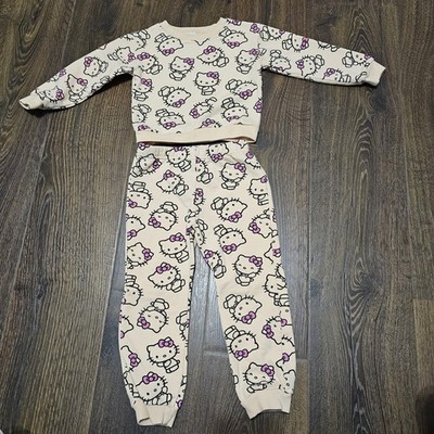  Hello Kitty Sanrio Girls Size 4T Sweatshirt & Joggers Peach & Pink Cotton Blend