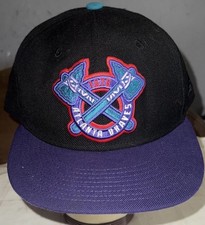 Atlanta Braves Hat Cap Fitted Mens 8 Black Purple Tomahawk MLB Baseball New Era