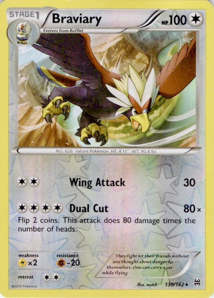 Braviary 130/162 Rare BREAKthrough Pokemon Reverse Holo Near Mint