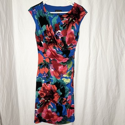 Connected Apparel Floral Multicolor Sleeveless Side Wrap Sheath Dress Stretch 6