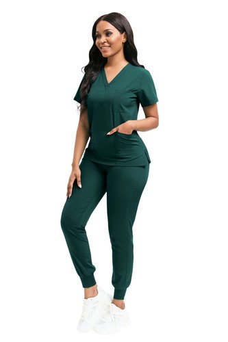Stretch Medical Nurse Scrub Uniform Women Scrub Set V-Neck Top Jogger Pants - Picture 90 of 94