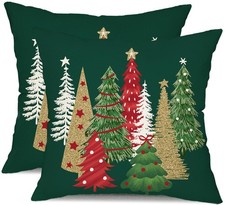 DFXSZ Christmas Pillow Covers 20x20 Inch Set of 2 Xmas Tree Decorative Green Thr