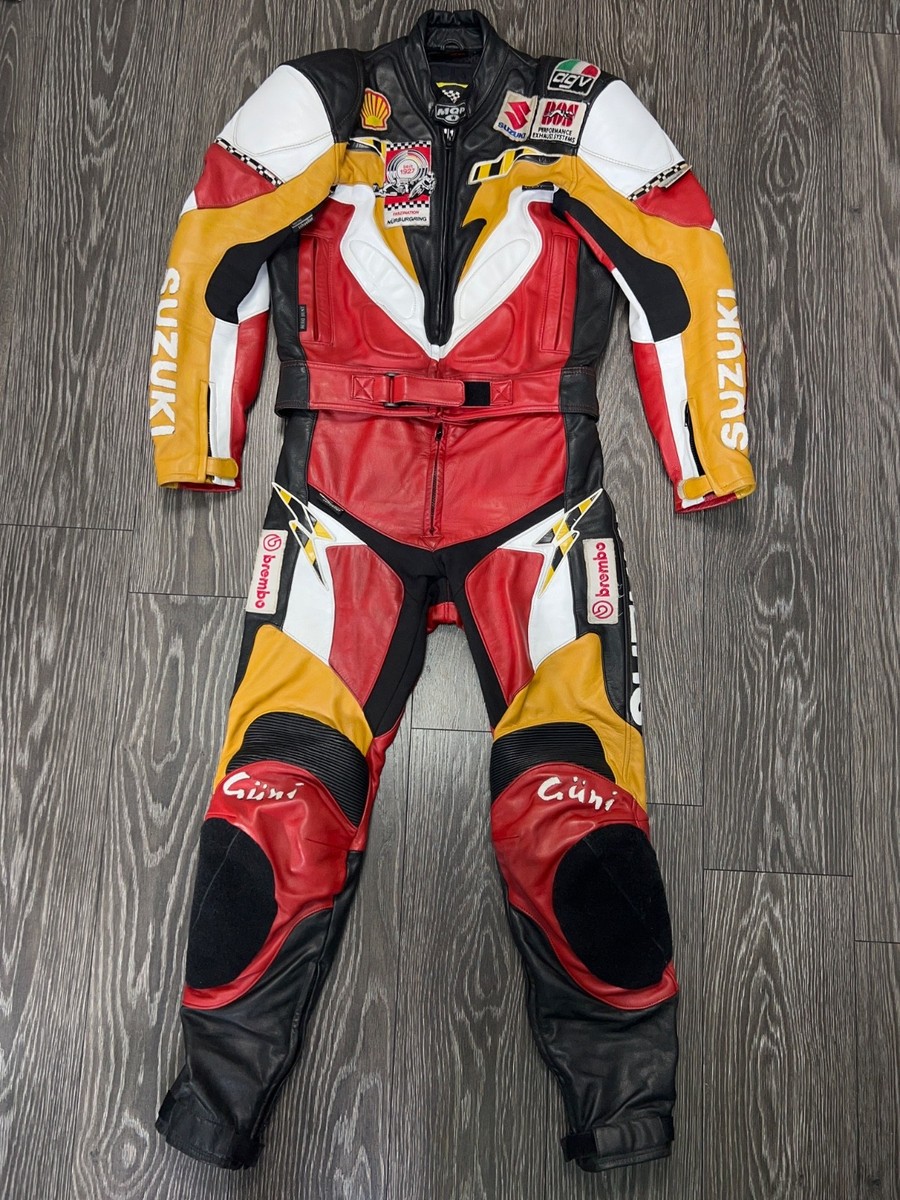 Mens MQP Custom Suzuki Leather Suit Moto Motorcycle Set Jacket Pants Size  50 M