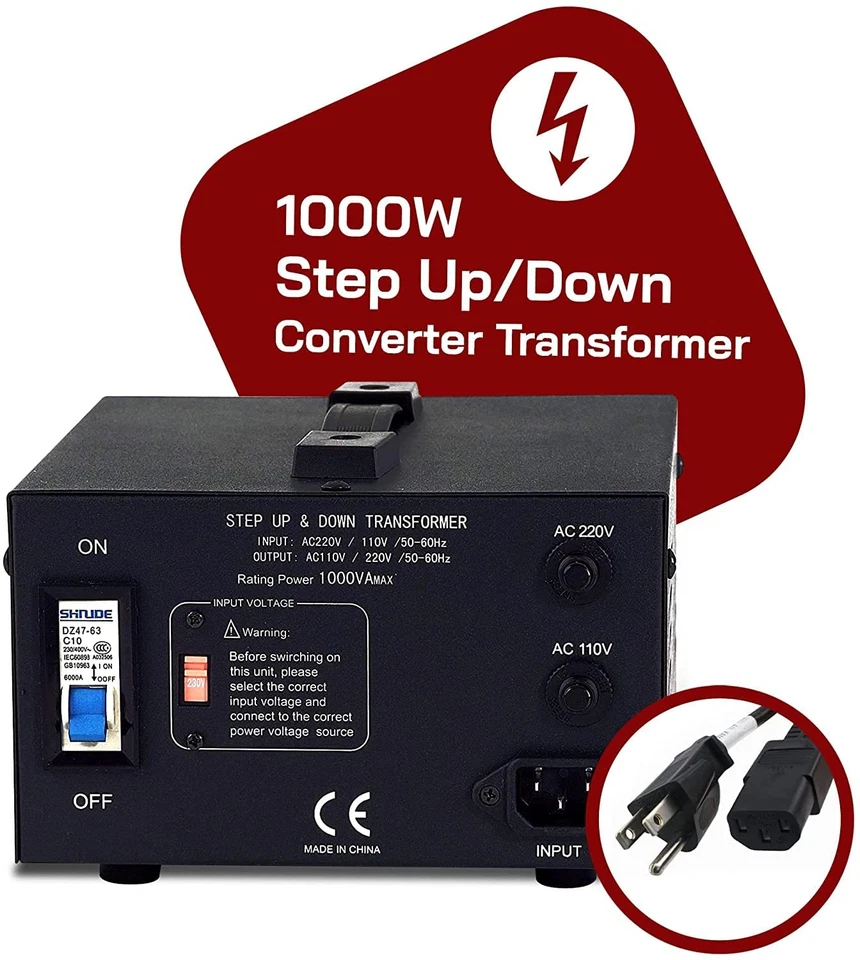 Black Universal Transformer Voltage Converter Step Up Down Fuse Protection 24... - Image 2 of 4