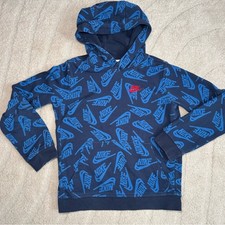 Nike Youth Boys Hoodie AOP Blue Logo Large Sweatshirt