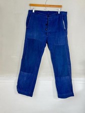 36 French Vintage blue workwear pants trousers distressed Patched mends repairs