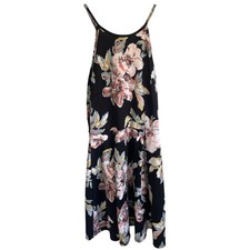 Soprano Floral High Neck Fit and Flare Mini Dress Black Pink Blue Small