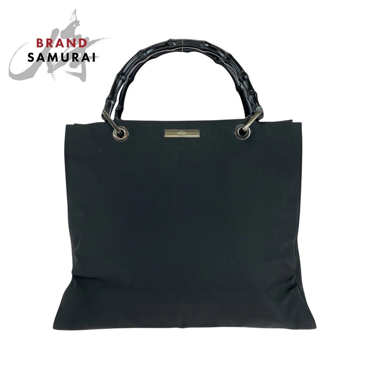 Gucci sac fourre tout sac à bandoulière bambou noir ferrures métal argenté nylon/bambou