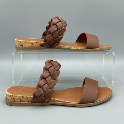 NEW Sun + Stone Women s Easten Slide Sandals Brown Size 6.5M