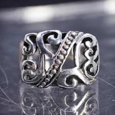 size 4.5, vintage Sterling silver ring, 925 filigree spiral statement band