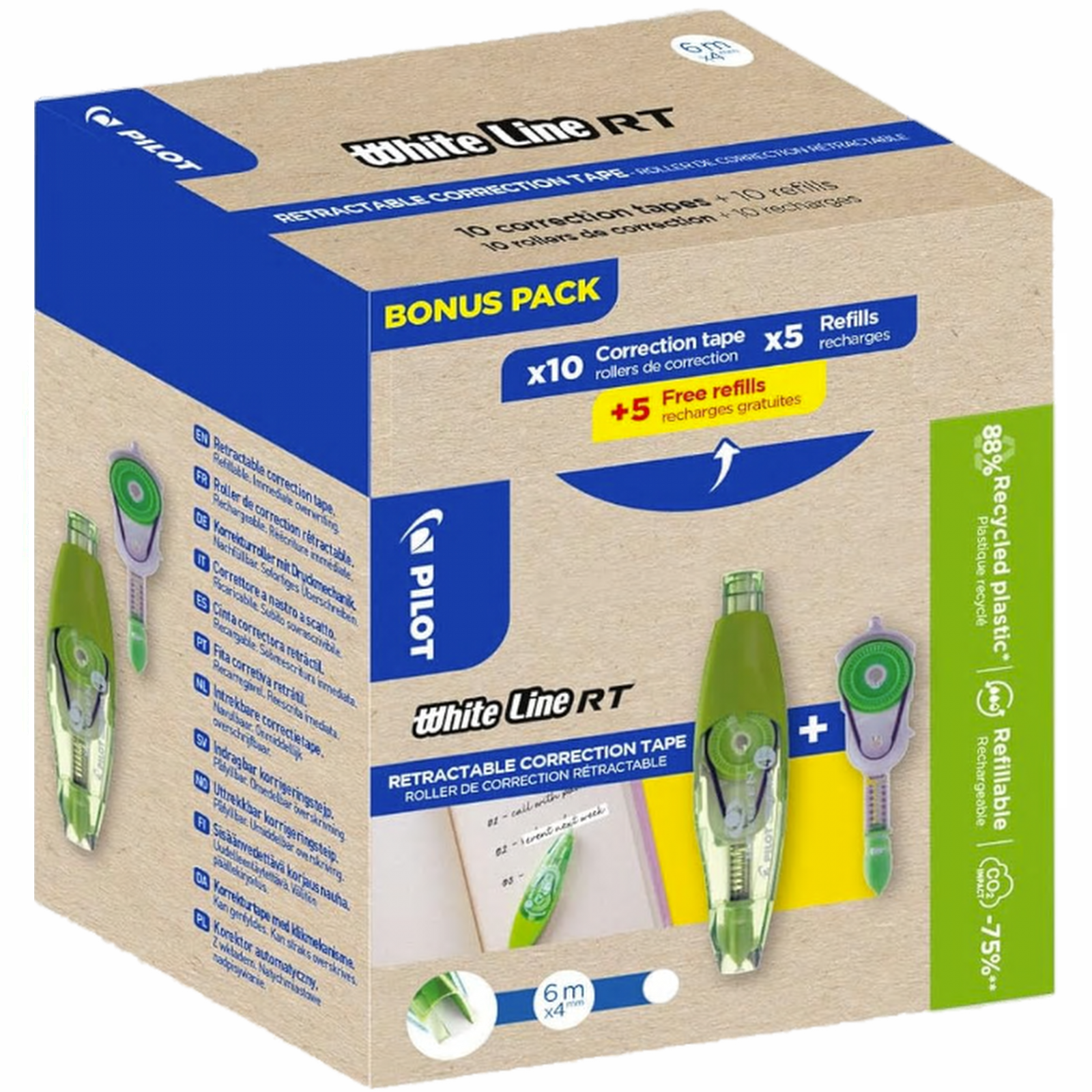 Pilot BegreeN Whiteline-Knock R Retractable Correction Tape + Refills Box of 20