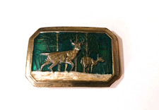 READ VTG Great American Buckle Co Deer Belt Buckle Enamel Wildlife Hunting D520