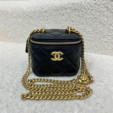 Chanel 23S Vanity Case Camellia Chain Shoulder Crossbody Bag Black [Duties Paid]