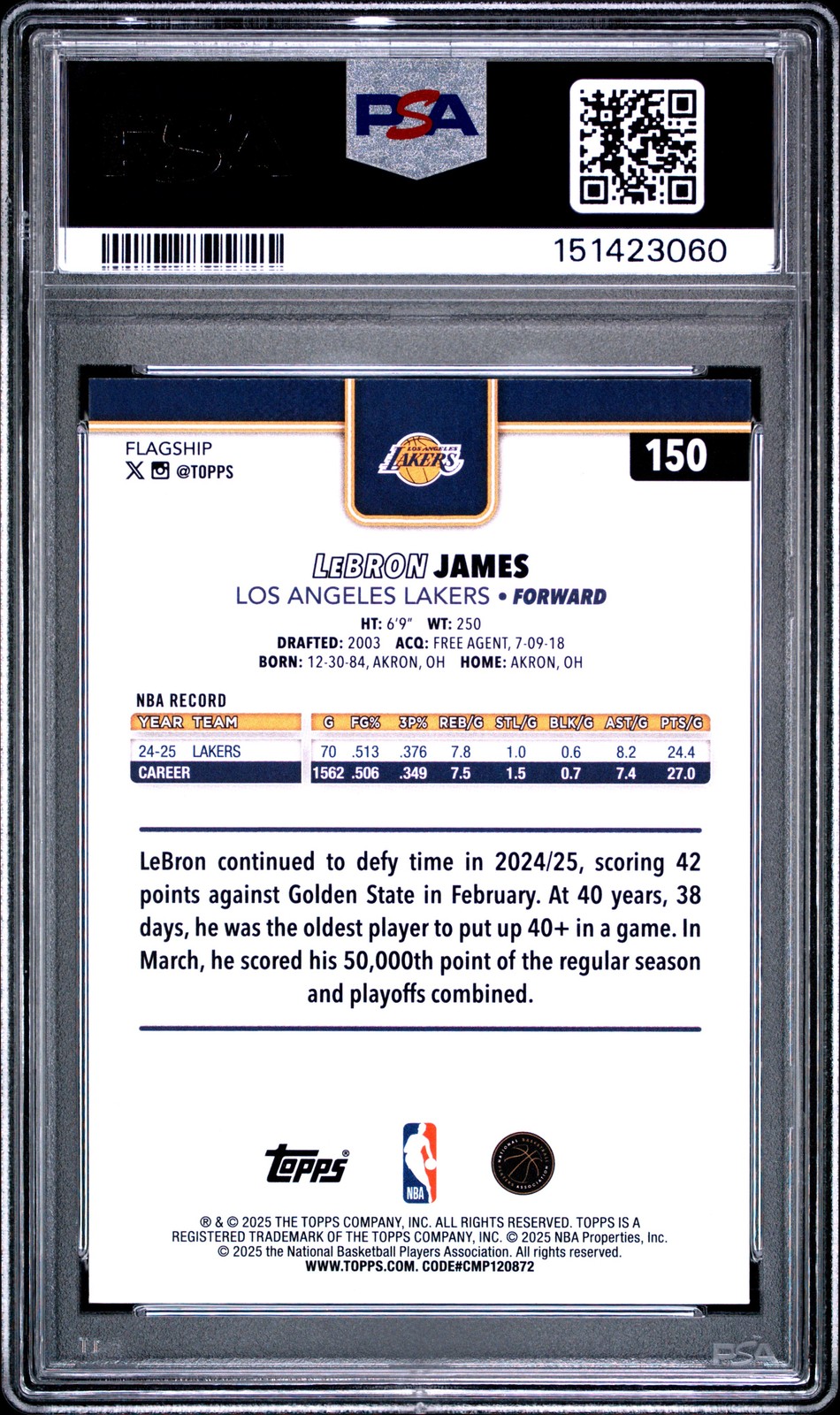 2025 TOPPS #150 LEBRON JAMES PSA 9 view 2