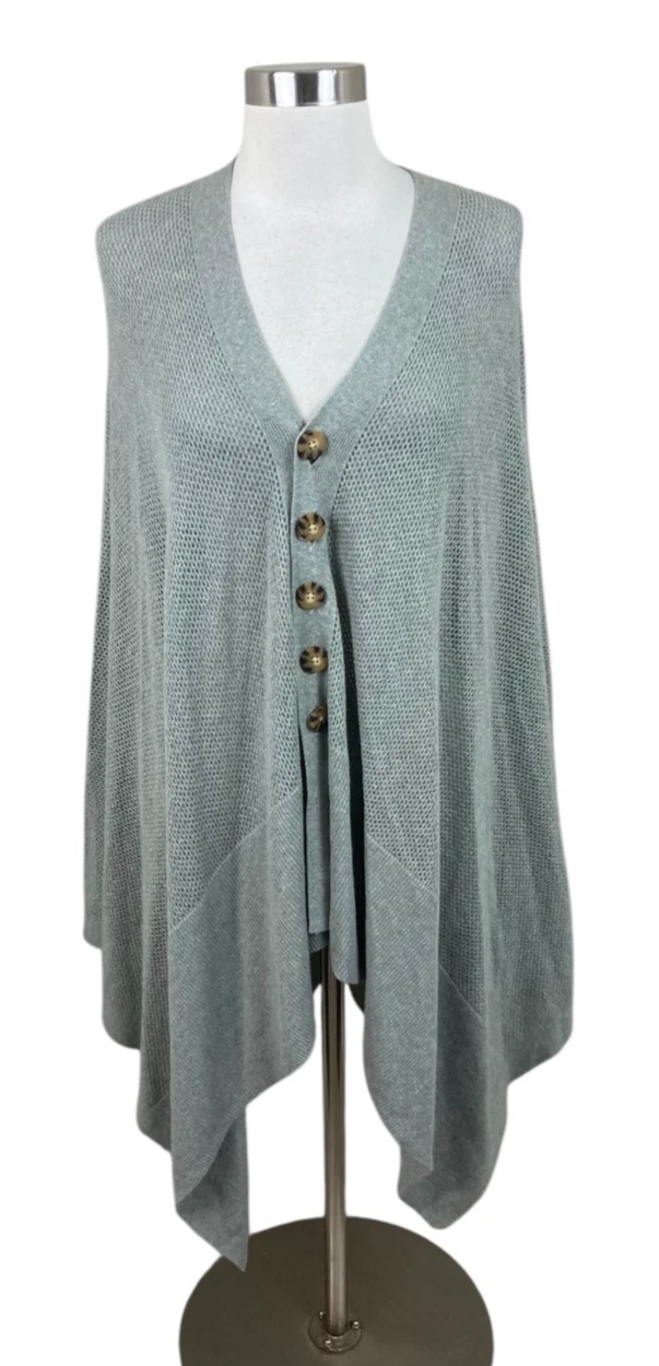 J. Jill NEW Gray Woven Button Cardigan Poncho Wool Cotton O/S XL-3X Lagenlook