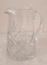 Clear Cut Crystal Cut Jug with Fluted Rim Classic Design Height 14cm Used - VGC