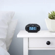 SHARP Digital Alarm Clock,Black, LCD Display,Battery Operated,Small,Travel Clock