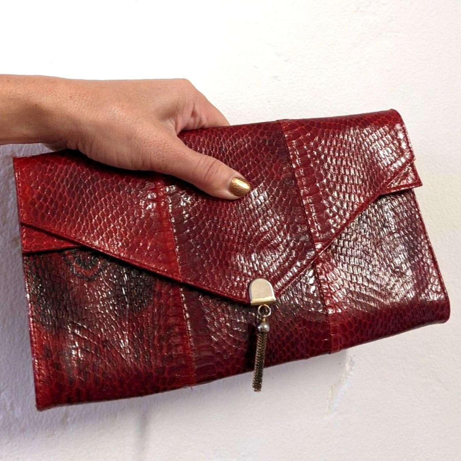 Vintage 80s Python Cherry Red Convertible Snakesk… - image 7