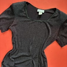 Vintage 90s Betsy & Adam Black Sparkle Short Sleeve Mini Dress Sz 9/10