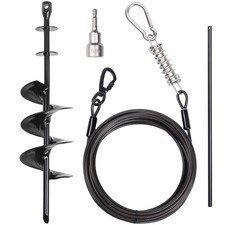 Heavy Duty Dog Tie Out Cable 30ft with Stake - 360  No Tangle Swivel, Spira