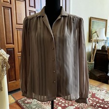 1970’s David Matthew Womens Top Taupe Size 12 Striped Long Sleeve Button Blouse