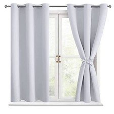 Short Blackout Curtains for Bedroom - 42"W x 45"L Pack of 2 Greyish White