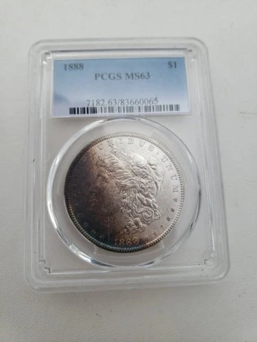 Toned 1888 P MS 63 Morgan Liberty Silver Dollar PCGS ELETRIC BLUE HALF TONE
