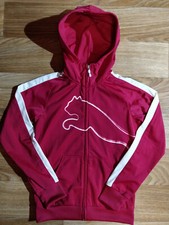 Puma Vintage Womens Tracksuit Top Hooded Jacket Hoodie Raspberry White