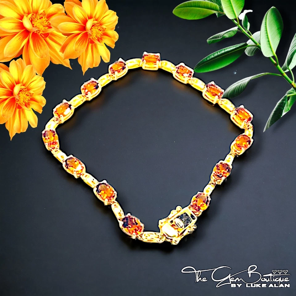 ✨11 克拉黄水晶网球手链 14 椭圆形切割石 14Kt 纯银 925 ✨ — 第 2/4 张图片