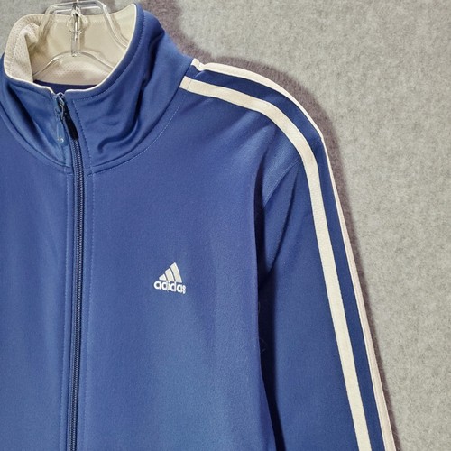 Adidas Boys Jacket Medium Blue Logo Pockets Full Zip Long Sleeve Mock Neck - Picture 7 of 7