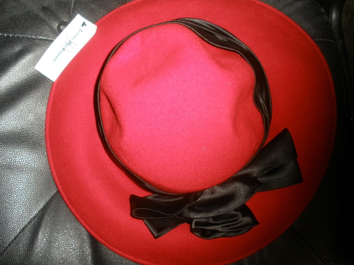 Jenny Buchanan Red Wool Felt Hat with Black Velvet Band and Peacock Feathers Feather Cloche Hat - Etsy main image 4