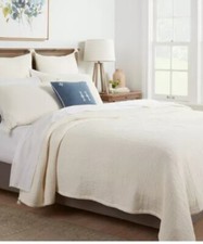 NEW Threshold 100 Cotton Double Cloth Stitch Quilt Off White FULL/QUEEN