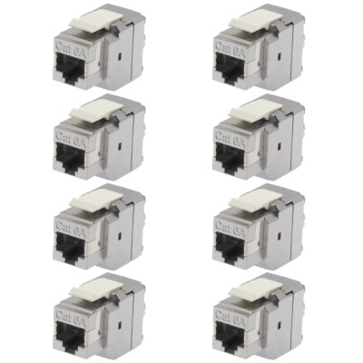 8x Cat6A RJ45 Keystone Jack Shielded Network LAN 180 Degrees 110 Punch Down 8P8C