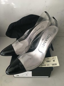 clear heels with black toe