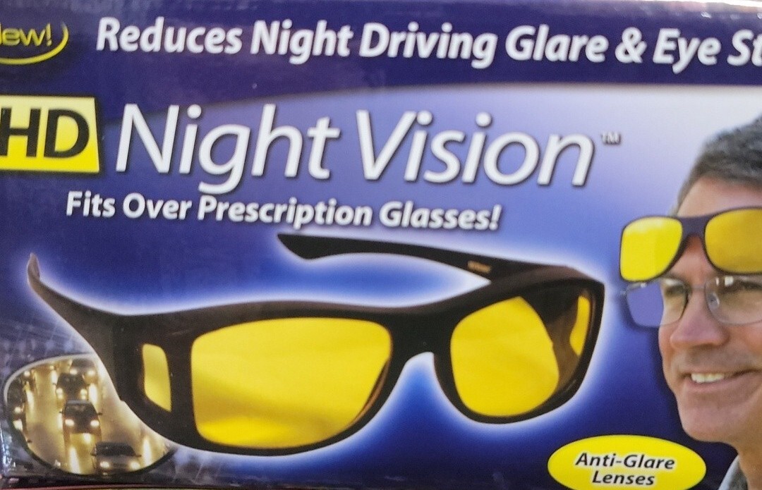 NIGHT VISION HD~Wraparound Glasses~As Seen on TV~Fits over Glasses~Idea Village